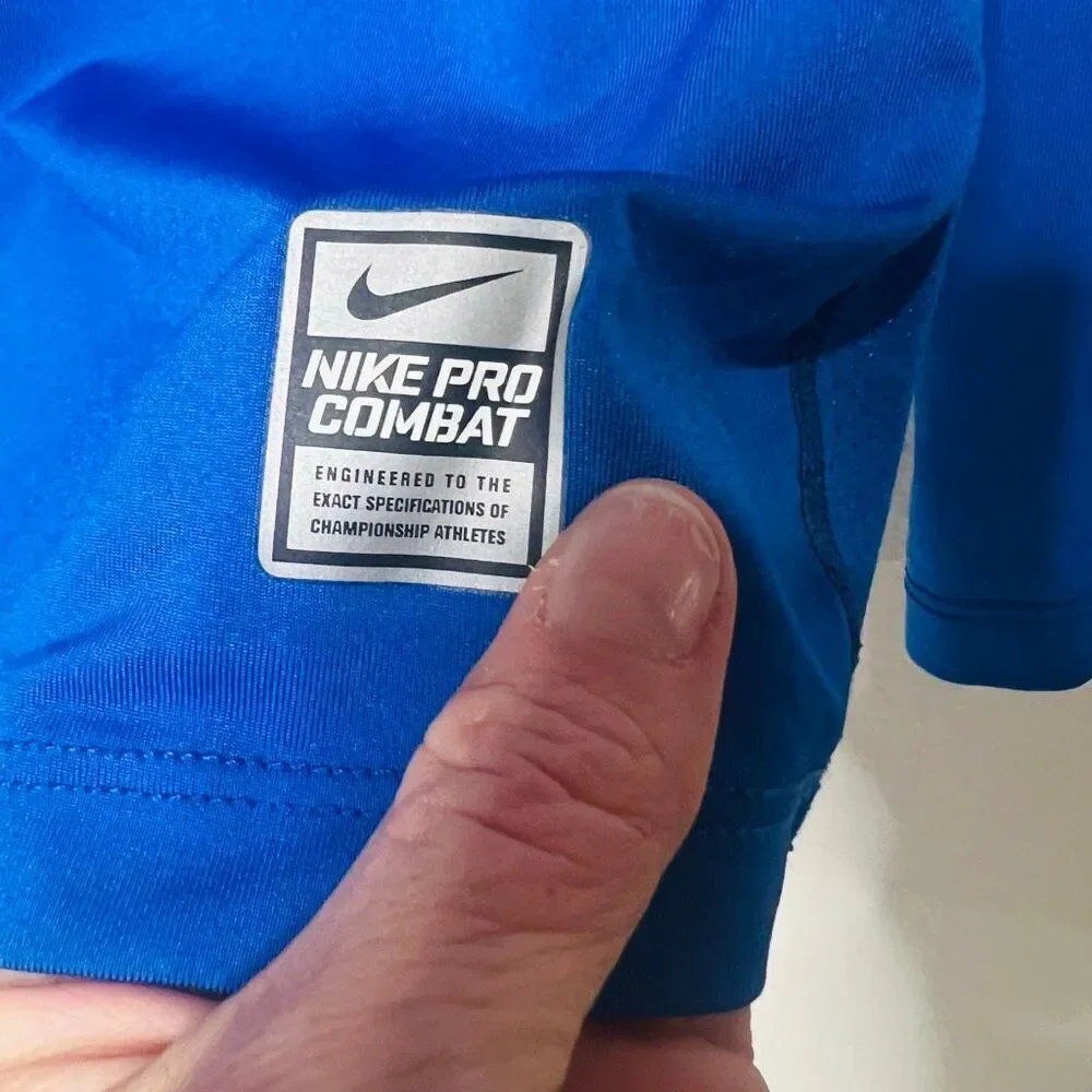 Nike Pro Combat Dri-Fit Fitted Royal Blue Longsleeve Shirt Mens Small